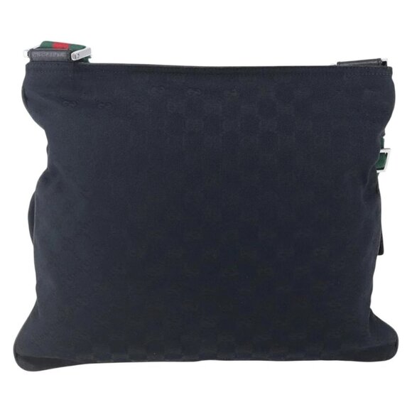 GUCCI GG Canvas Web Sherry Line Shoulder Bag Black Silver 169937 Auth 147480 - Picture 2 of 16